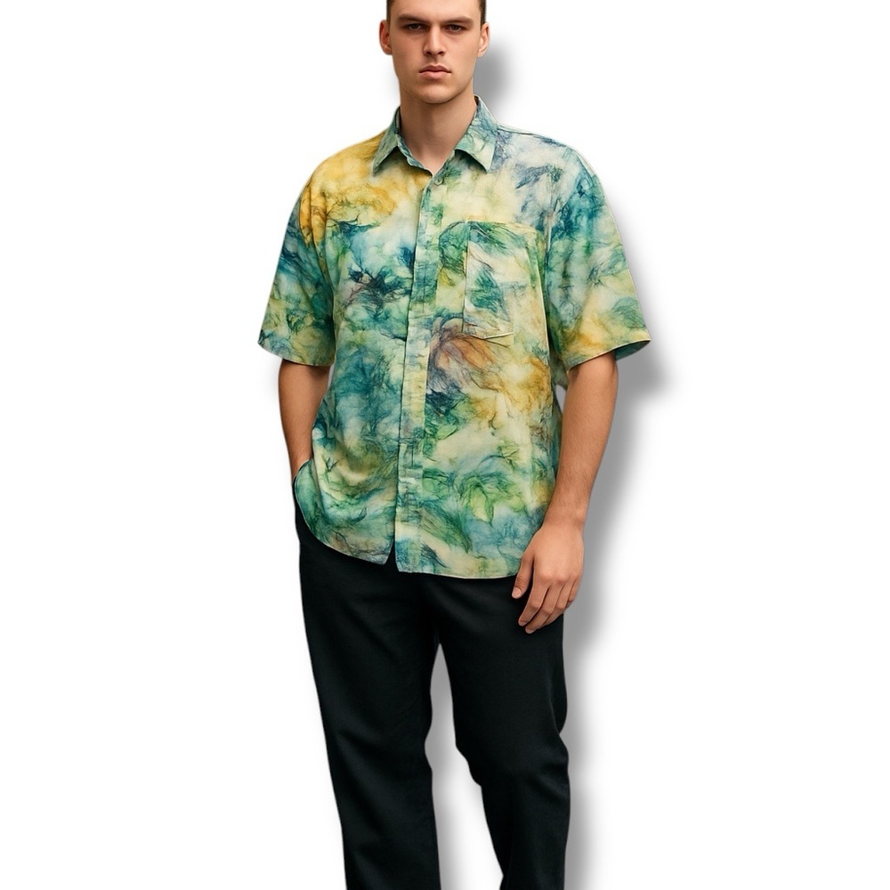 Sambisari Mens Button Down Shirt Casual Colorful Art To Wear Ice Dyed Streetwear